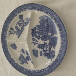 Vintage Blue Willow divided plate made in England John Steventon blue and white